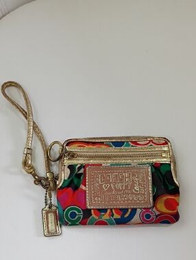 Coach Multicolor Poppy Wristlet with Gold Accents